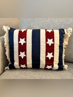 Patriotic Star Stripe Throw Pillow - Red, Navy & Cream